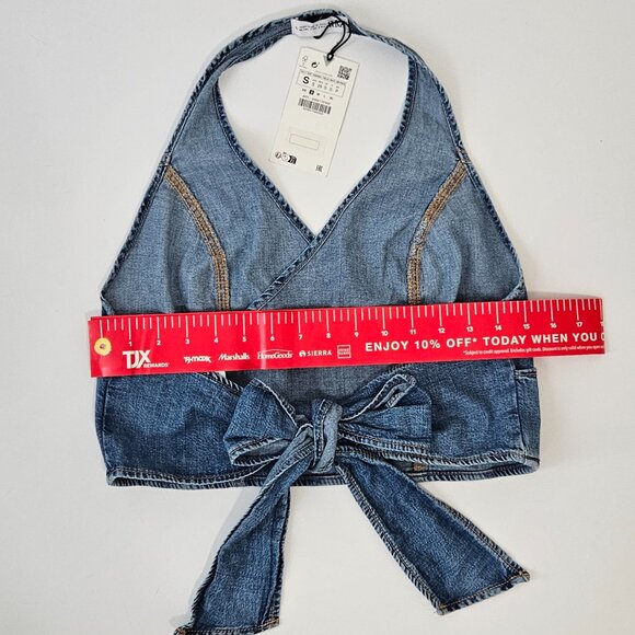 ZARA OPEN BACK DENIM TOP - Picture 7 of 10